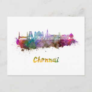 Chennai Skyline in Aquarellfarbe Postkarte