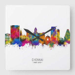 Chennai Tamil Nadu Skyline Quadratische Wanduhr