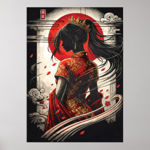 Cheongsam Chinesische Rote Mond Prinzessin Anime K Poster
