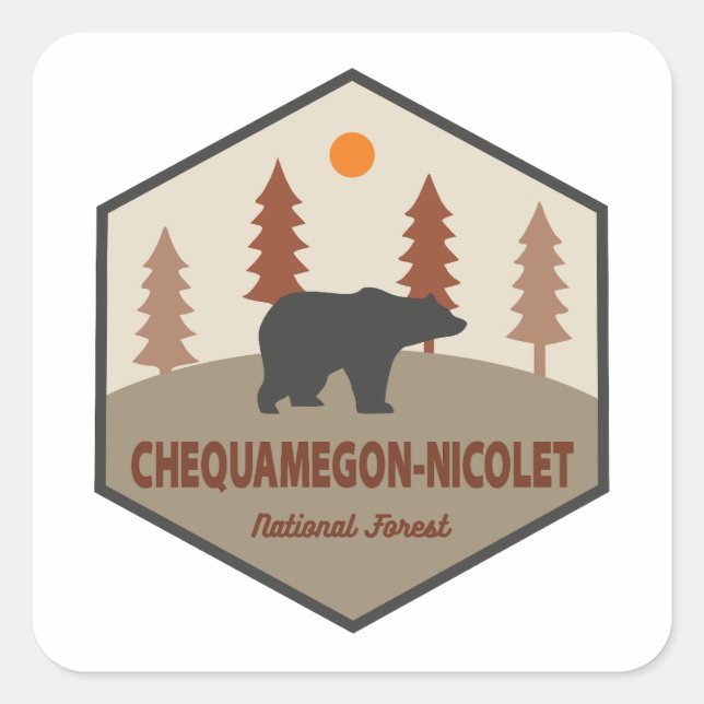 Chequamegon-Nicolet National Forest Bear Quadratischer Aufkleber (Vorderseite)