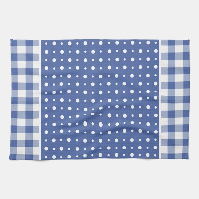 Chèque Serviette de cuisine ou de thé, Pois bleus (Horizontal)