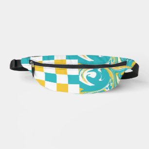 Chèques et permules en Turquoise, Jaune et Blanc