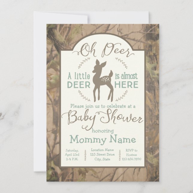 Cher petit baby shower de cerfs invitation en camo (Devant)