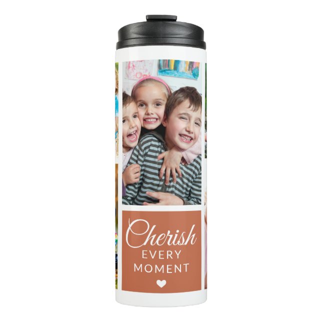 Cherish Every moment Terracotta 5 Foto Collage Thermosbecher (Vorderseite)