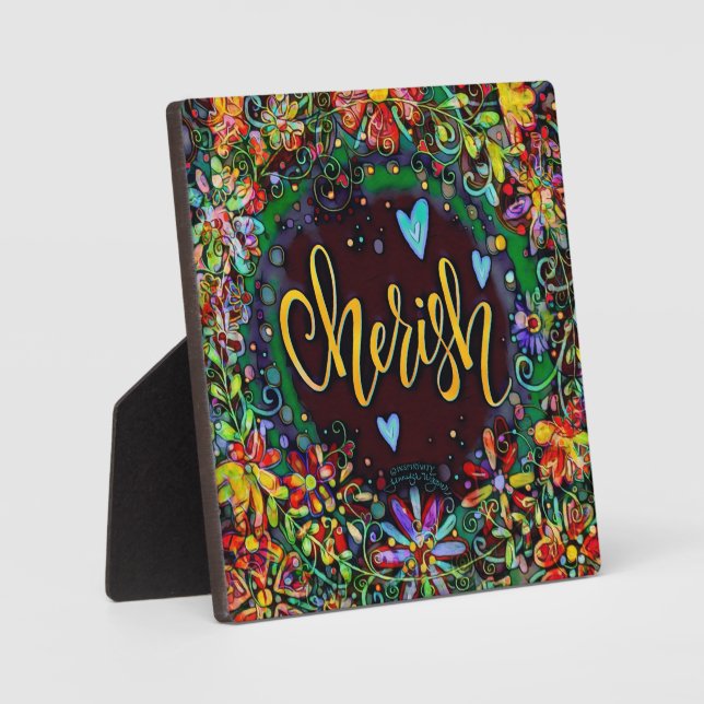 Cherish Floral Modernes Hübsches Abstraktes Easel Fotoplatte (Vorderseite)