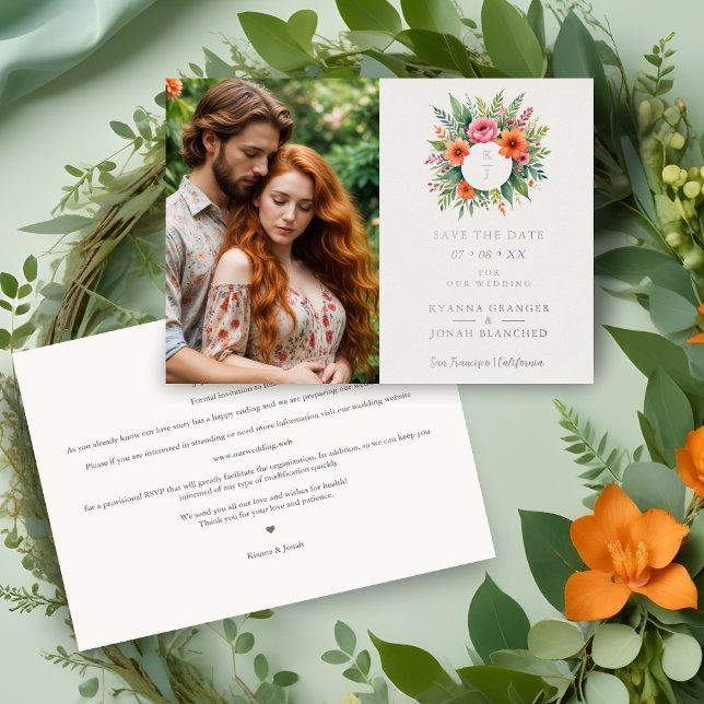 Cherish Initials Colorful Floral Wreath Wedding Folieneinladung (Cherish Initials Colorful Shades Floral Wreath Wedding Photo Metallic Foil Save the Dates Cards.)