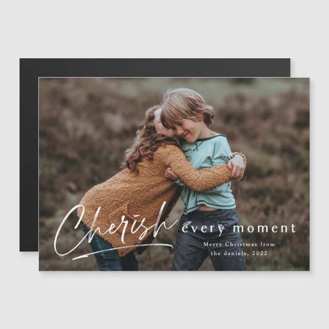 Cherish Jeden Augenblick Script Foto Frohe Weihnac Magnetkarte (Vorne/Hinten)