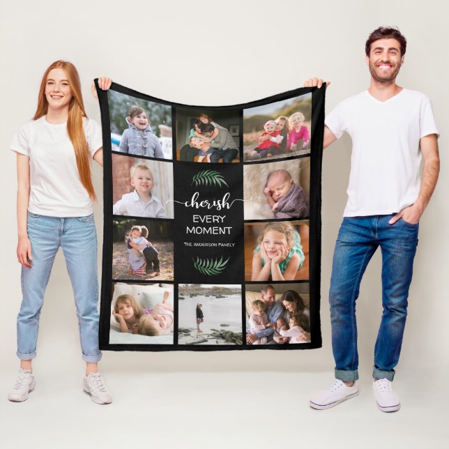 Cherish Jeden Moment Foto Collage Schwarz Fleecedecke (Beispiel)