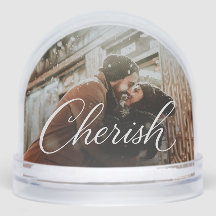 Cherish Script Photo Snow Globe – Personalized 2‑P