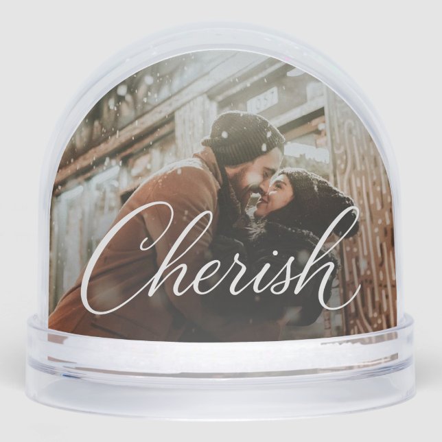 Cherish Script Photo Snow Globe – Personalized 2‑P Schneekugeln (Vorderseite)