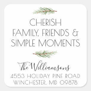Cherish Simple Holiday Moments Rücksendeadresse Quadratischer Aufkleber