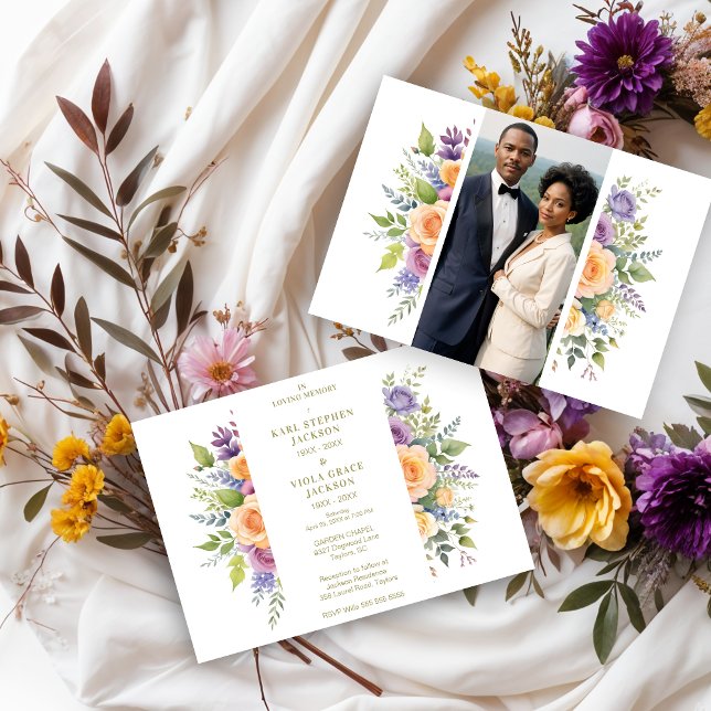 Cherish Spring Floral Garland Double Funeral Photo Einladung (Cherish Spring Floral Garland Double Funeral Photo Invitations Cards. )