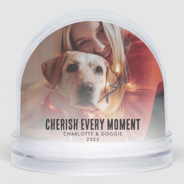 Cherish the Moment Family Foto mit Hundebontage Schneekugeln (Vorderseite)