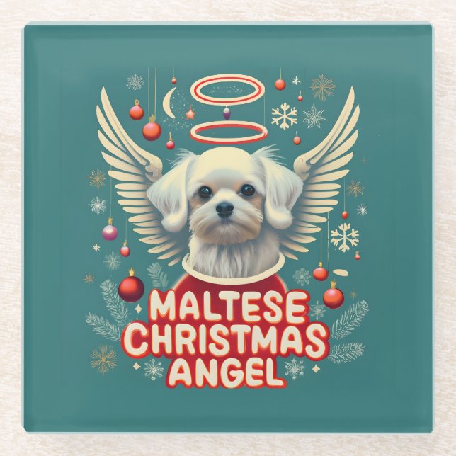 Cherished Holiday Charm Maltese Weihnachtsgel Glasuntersetzer (Vorderseite)