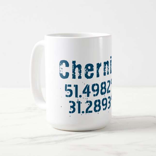 Chernihiv Ukraine Latitude & Longitude beunruhigt Kaffeetasse (Vorderseite Links)