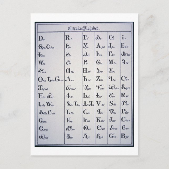 Cherokee Alphabet, entwickelt 1821 (Druck) Postkarte (Vorderseite)