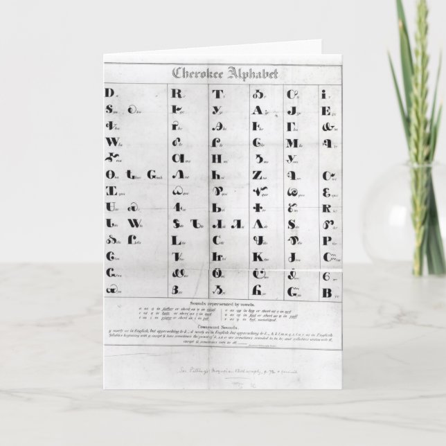 Cherokee Alphabet, Pendeltons "Lithografie" Karte (Vorderseite)