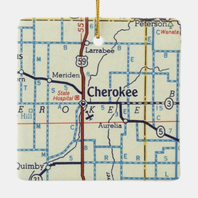 Cherokee Iowa Vintage Karte Keramikornament (Rückseite)