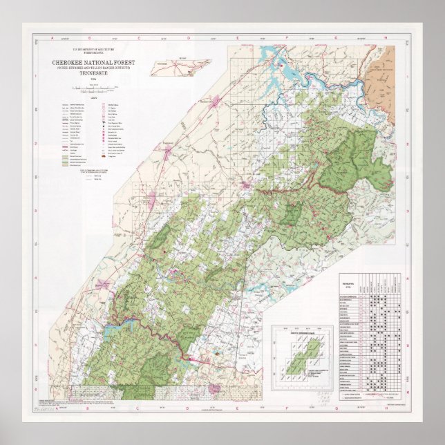 Cherokee National Forest Map (1996) Poster (Vorne)