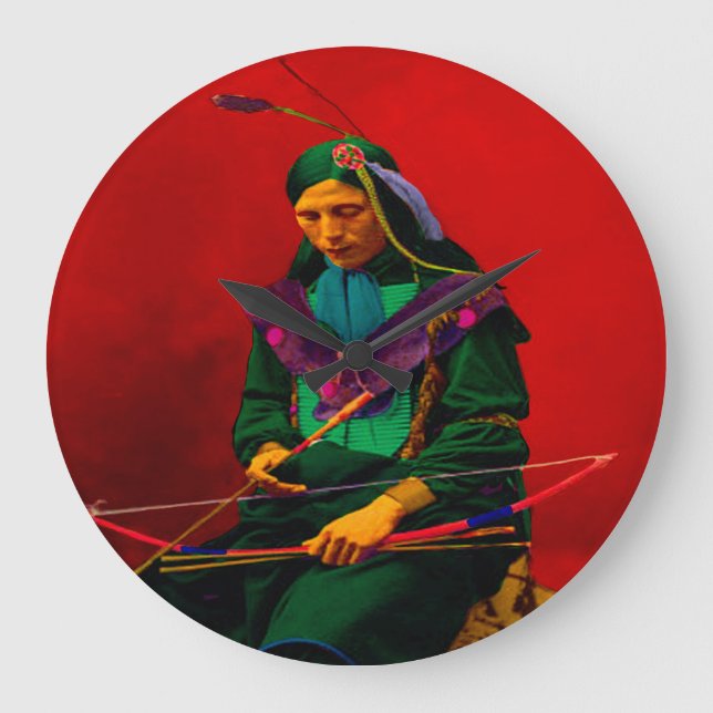 Cherokee Native American Pop Art Große Wanduhr (Vorderseite)