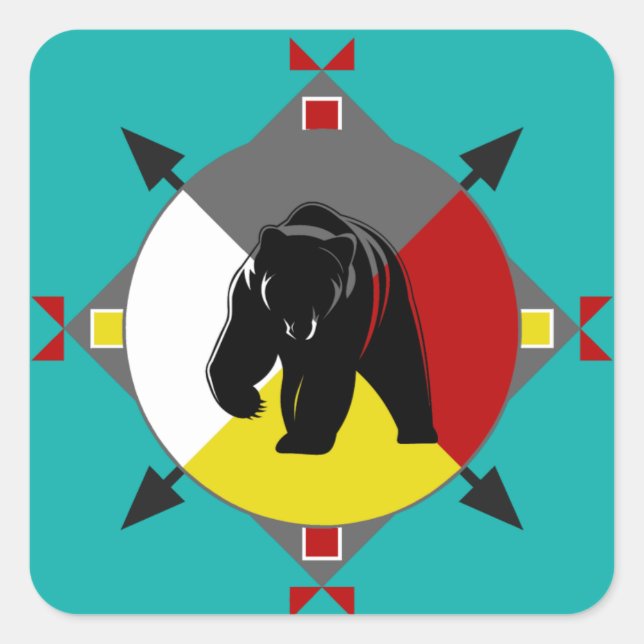 Cherokee Quatre Directions Bear Carré Sticker (Devant)