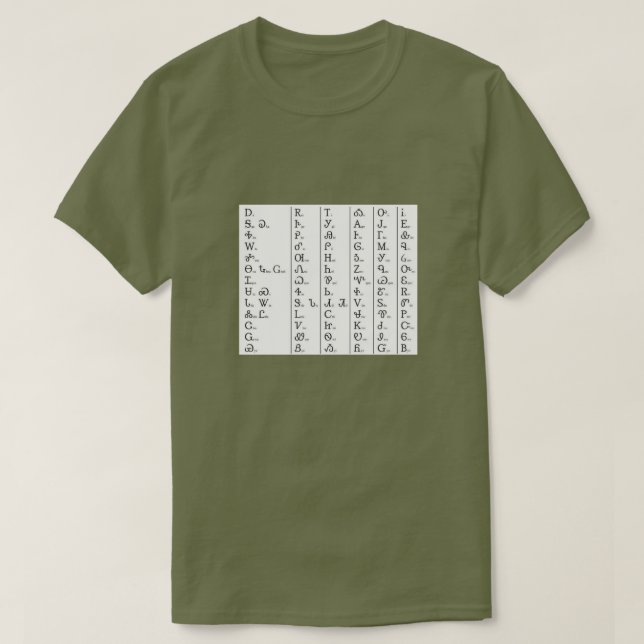 Cherokee Syllabary Unisex Khaki Green T - Shirt (Design vorne)