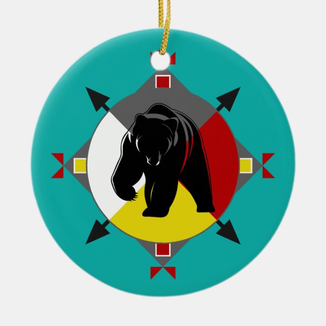 Cherokee vier Richtungs-Bärn-Verzierung Keramikornament (Vorne)