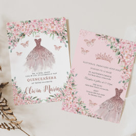 Cheroms Blütenblütenblüte Rose Goldkleid Quinceañe Einladung