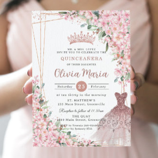 Cheroms Rose Gold Dress Gown Quinceañera Einladung
