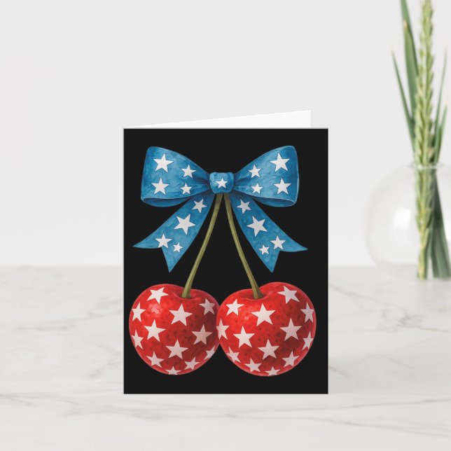 Cherries American Flag Coquette Bow Cherry 4. Karte (Vorderseite)