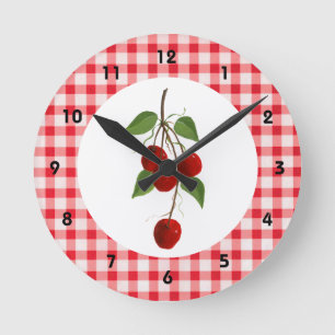 Cherries And Gingham Wall Clock Runde Wanduhr