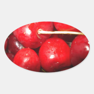 Cherries Art Foto Ovaler Aufkleber