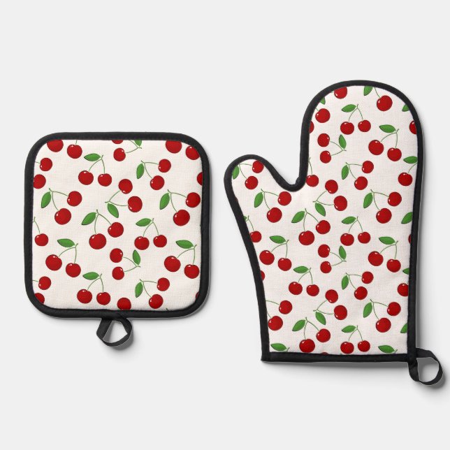 Cherries Design Ofenhandschuh & Topflappen-Set (Vorderseite)