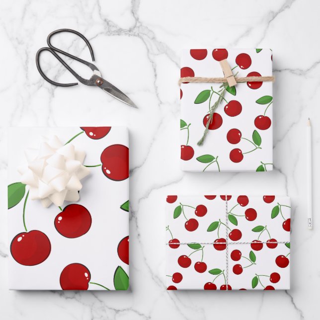 Cherries Design Wrapping Paper Sheets Geschenkpapier Set (Vorderseite)
