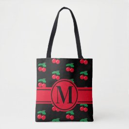 Cherries Frucht rotes Muster Monogram Black Tasche