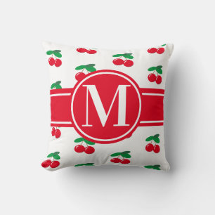 Cherries Frucht rotes Muster Monogramm Weiß Kissen