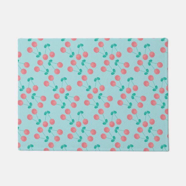 Cherries Hand lackierte Wasserfarbe Aquamarin Fußmatte (Vorderseite)