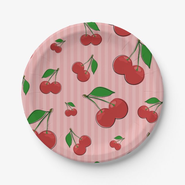 Cherries Illustration Pappteller (Vorderseite)