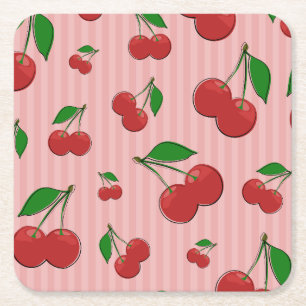 Cherries Illustration Rechteckiger Pappuntersetzer