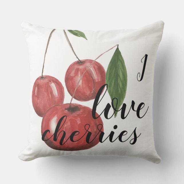Cherries Illustration Wasserfarbe Handgemalt Kissen (Vorderseite)