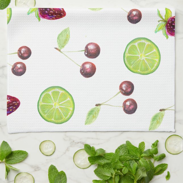 Cherries Limes Erdbeeren Geschirrtuch (Gefaltet)