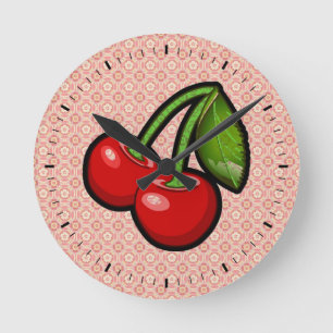 Cherries on Flower Runde Wanduhr