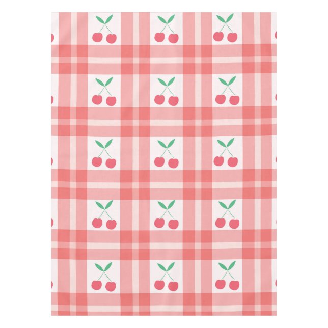Cherries on Red Kariert Gingham Pattern Tischdecke (Vorderseite)