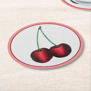Cherries Ripe Red Cherry Summer Frucht Print Runder Pappuntersetzer