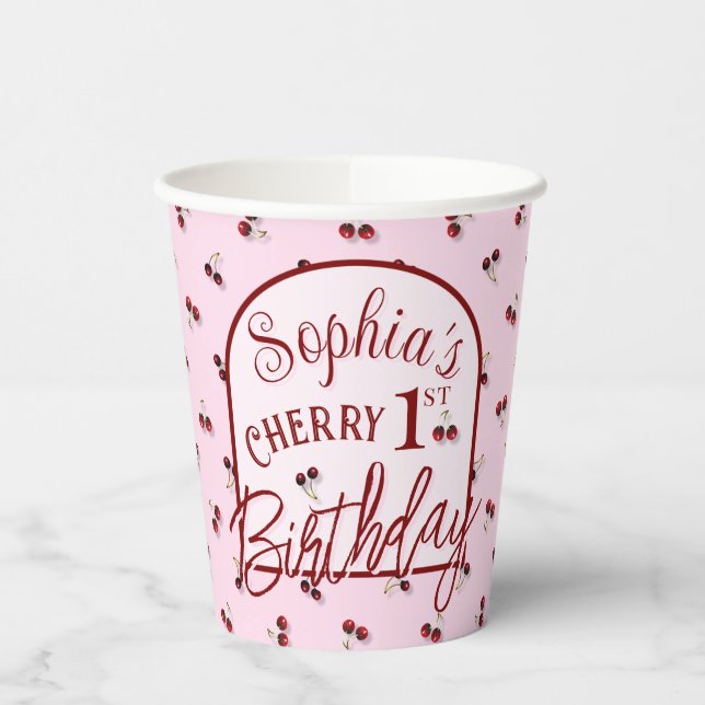 Cherries Theme First Birthday Paper Cup Pappbecher (Links)
