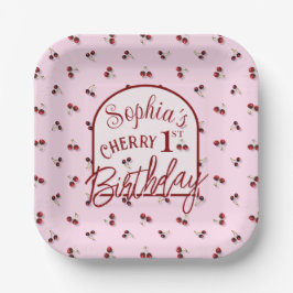 Cherries Theme First Birthday Paper Plate Pappteller
