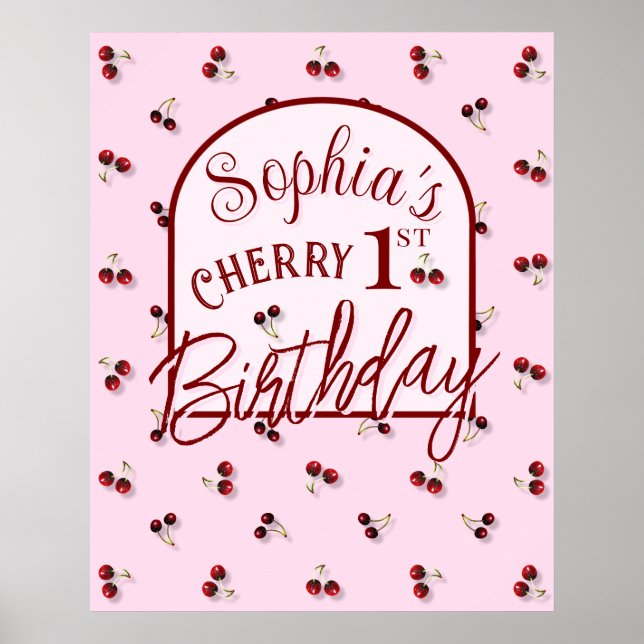 Cherries Theme First Birthday Poster (Vorne)