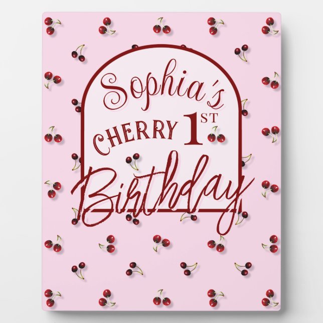 Cherries Theme First Birthday Tabletop Schilder Pl Fotoplatte (Vorderseite)