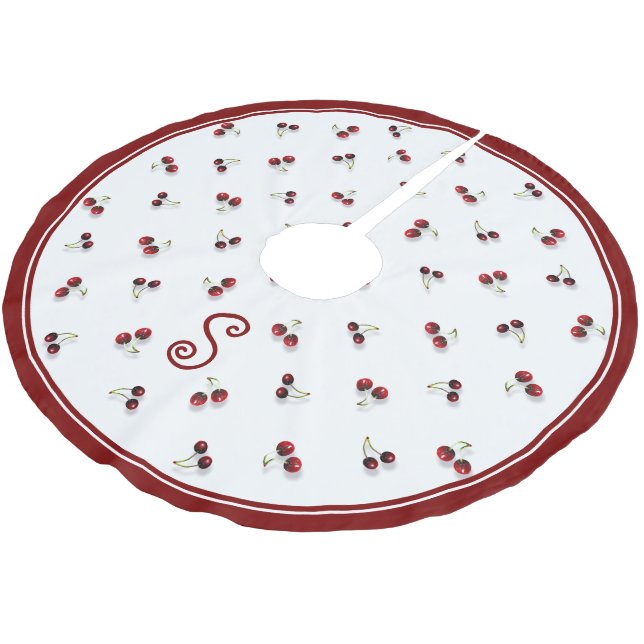 Cherries Tree Skirt Polyester Weihnachtsbaumdecke (Schrägansicht)