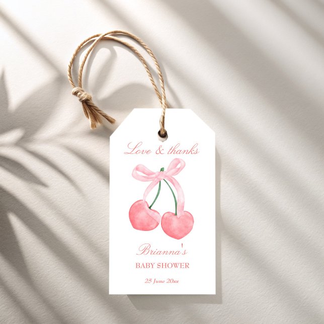 Cherrosa Coquette Babydusche Gefallen Geschenkanhänger (Cherry pink coquette baby shower favors personalized favor gift tags customized thank you tags)